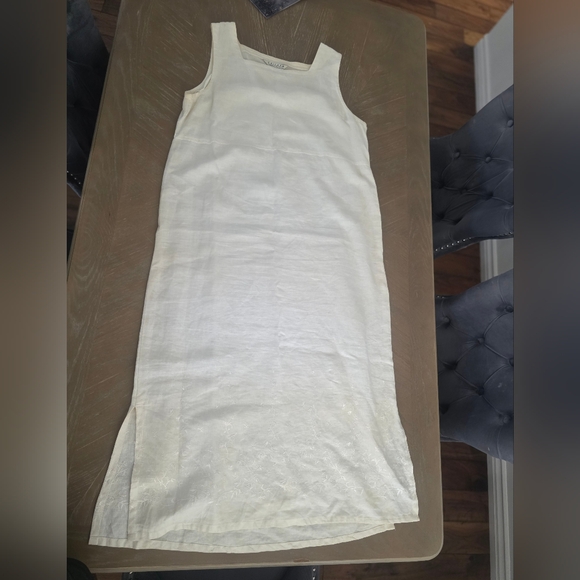 Elegant Cream Sleeveless Maxi Dress 100%l linen Size16 - Picture 7 of 7